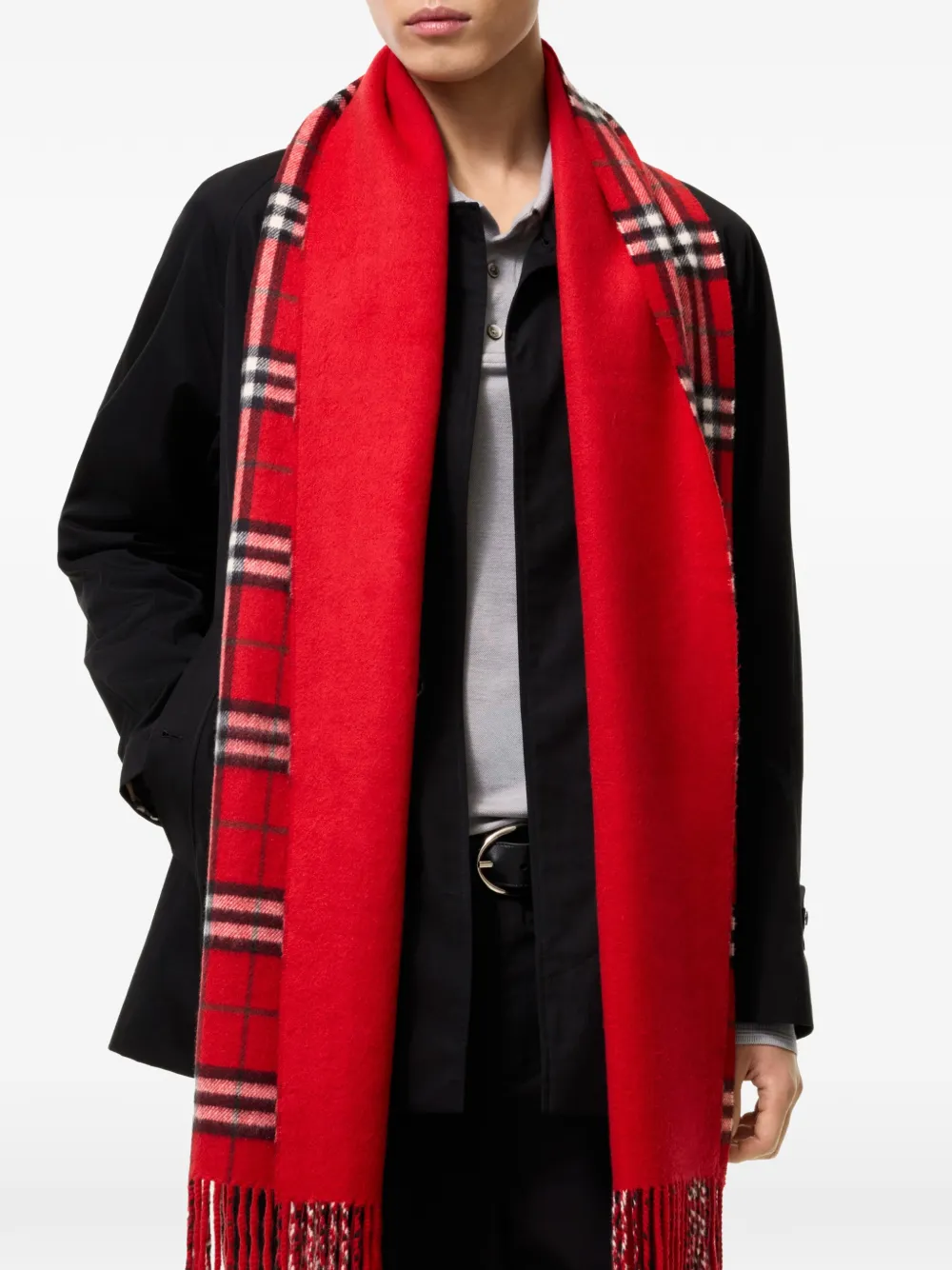 Burberry reversible Check cashmere scarf Rood