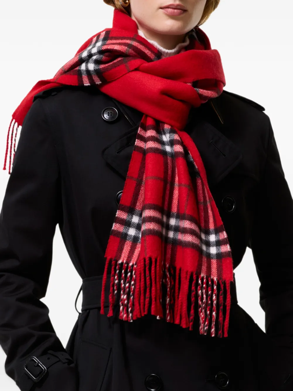 Burberry reversible Check cashmere scarf Rood