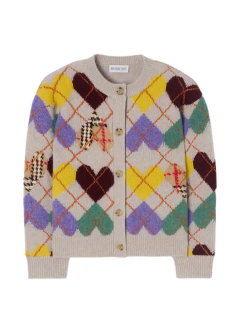 Burberry Kids Heart Argyle wool cardigan