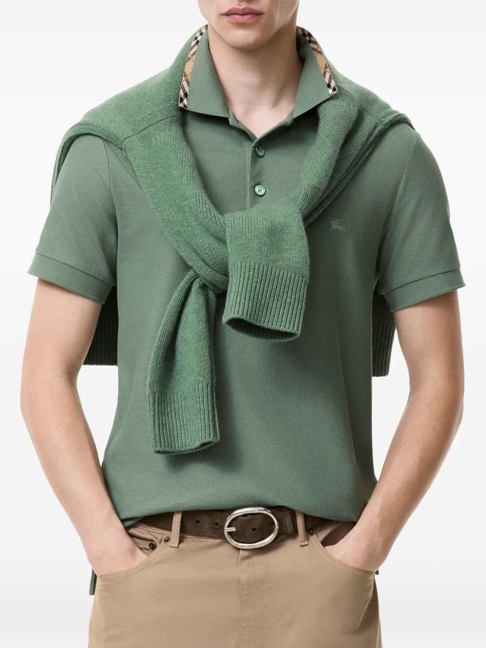 Burberry Check-trim cotton polo shirt Groen