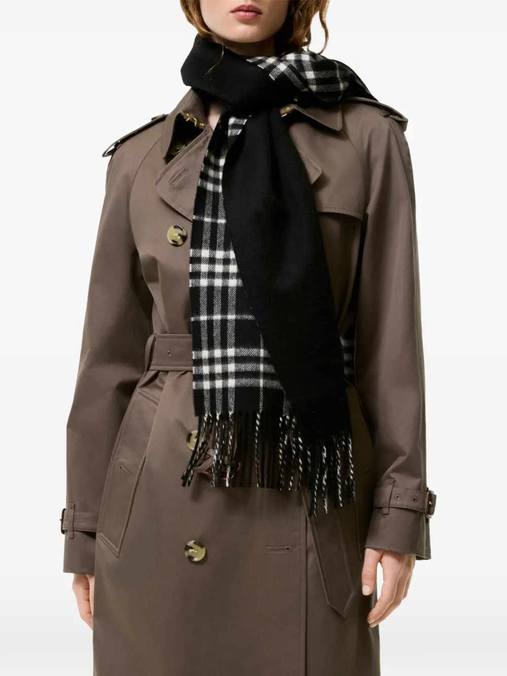 Burberry reversible Check cashmere scarf Zwart