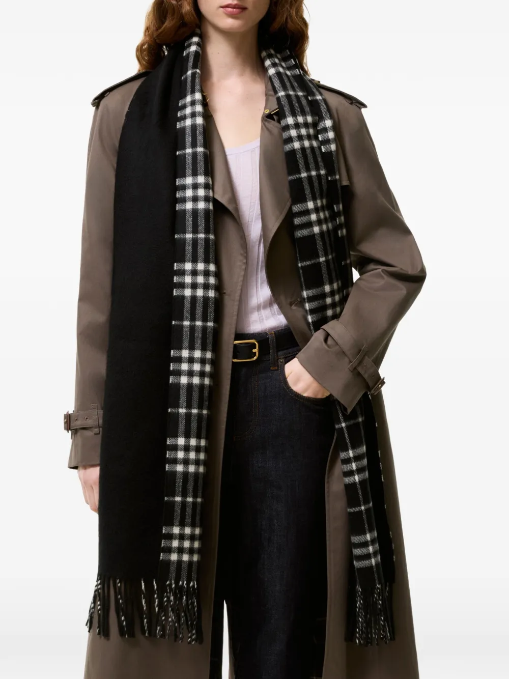 Burberry reversible Check cashmere scarf Zwart