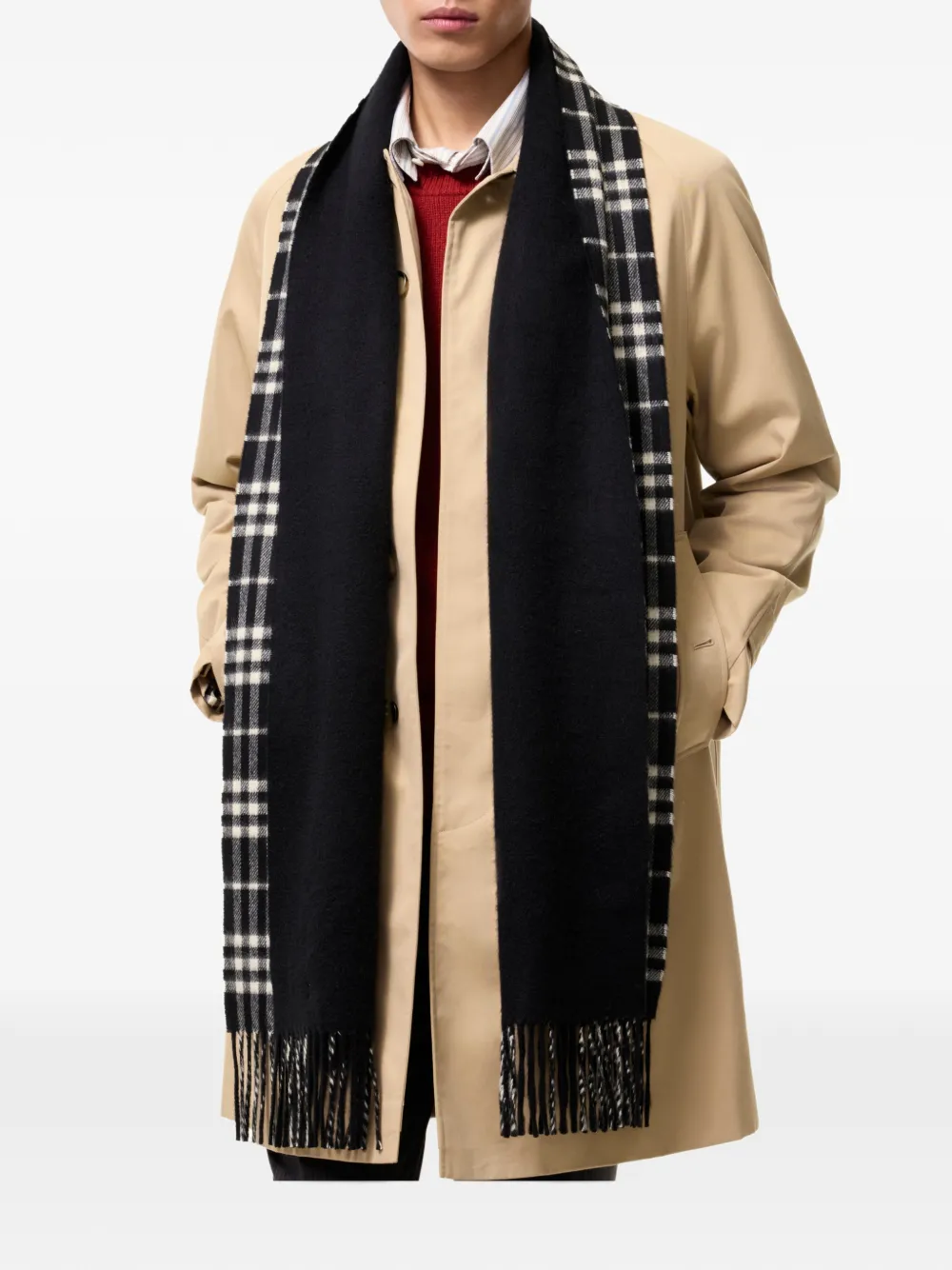 Burberry reversible Check cashmere scarf Zwart