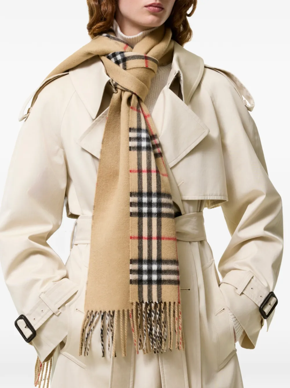 Burberry reversible Check cashmere scarf Beige