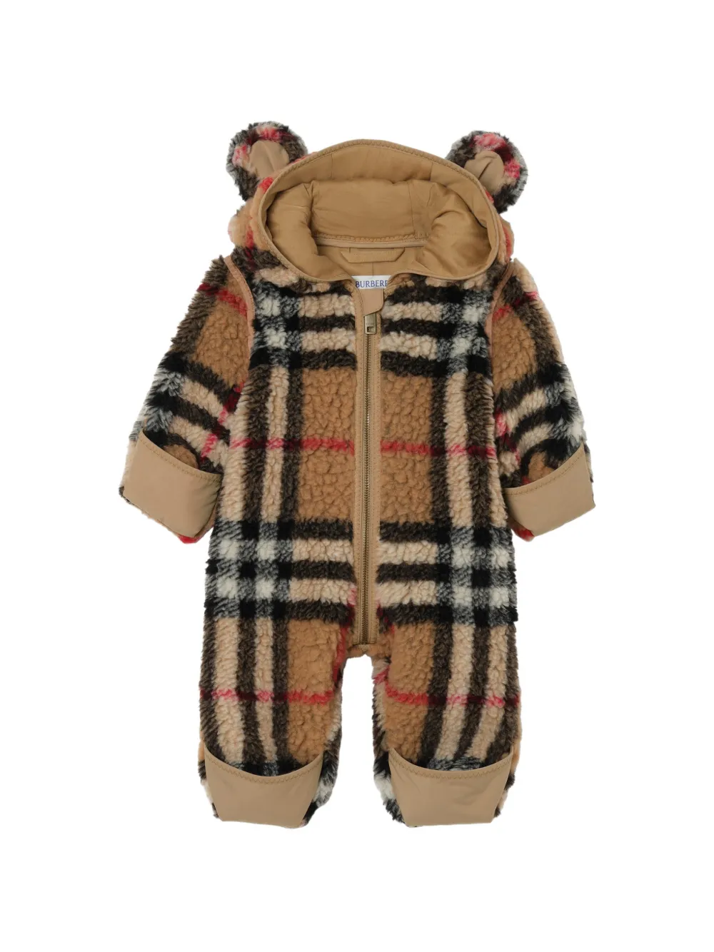 Burberry Kids Nova Check hooded romper - Tons neutres