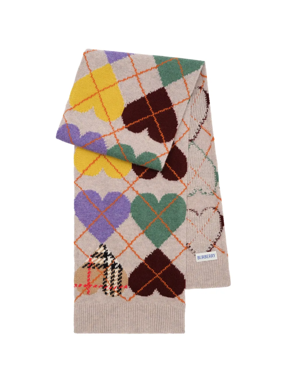 Burberry Kids Heart Argyle wool cashmere scarf Beige