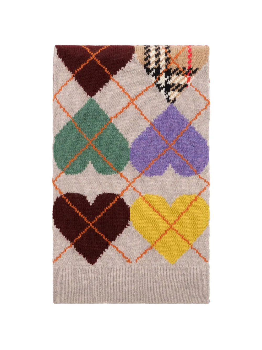 Burberry Kids Heart Argyle wool cashmere scarf Beige