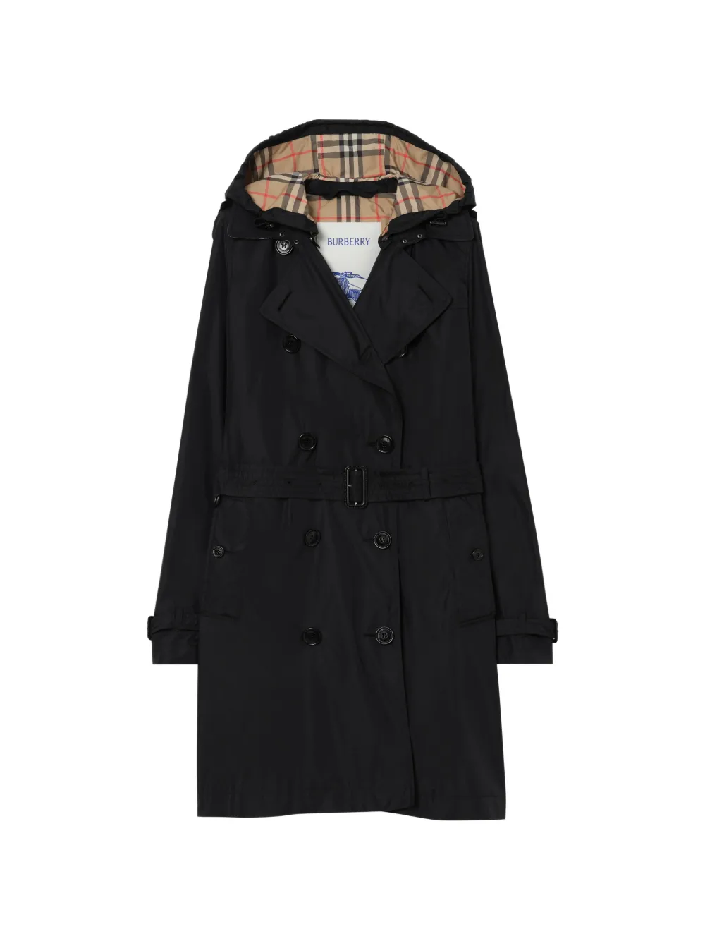 Burberry mid-length nylon Kensington hooded trench coat Zwart