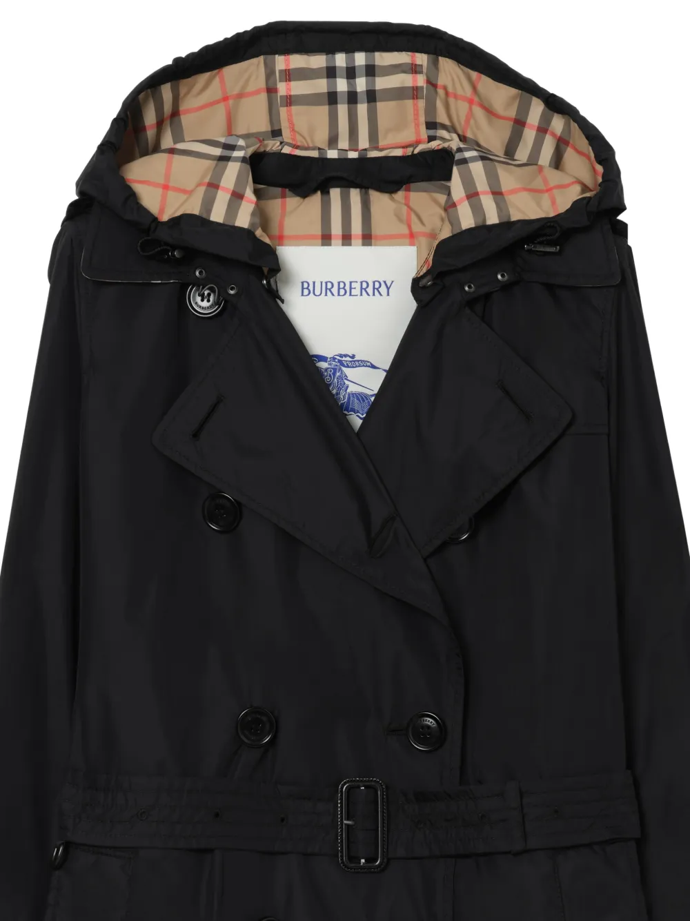 Burberry mid-length nylon Kensington hooded trench coat Zwart