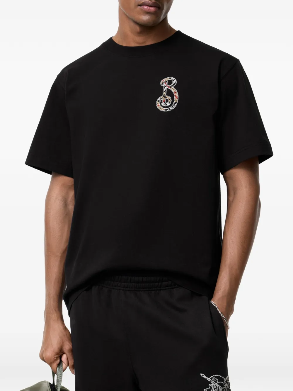 Burberry Check B motif cotton T-shirt Zwart