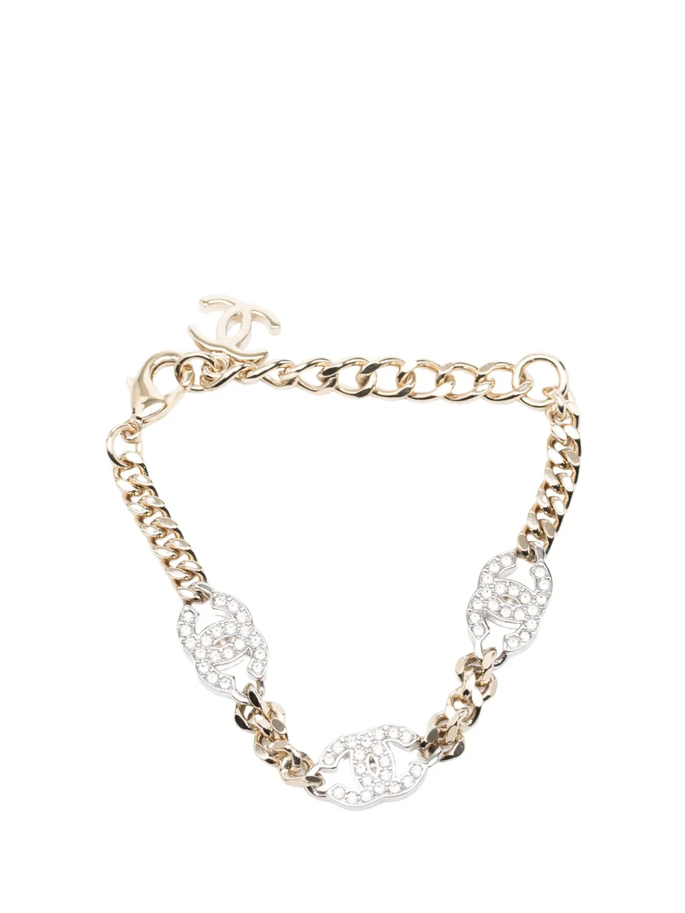 CHANEL Pre-Owned 2026 CC Gold Plated and Brass Strass Chain Link Bracelet costume bracelet