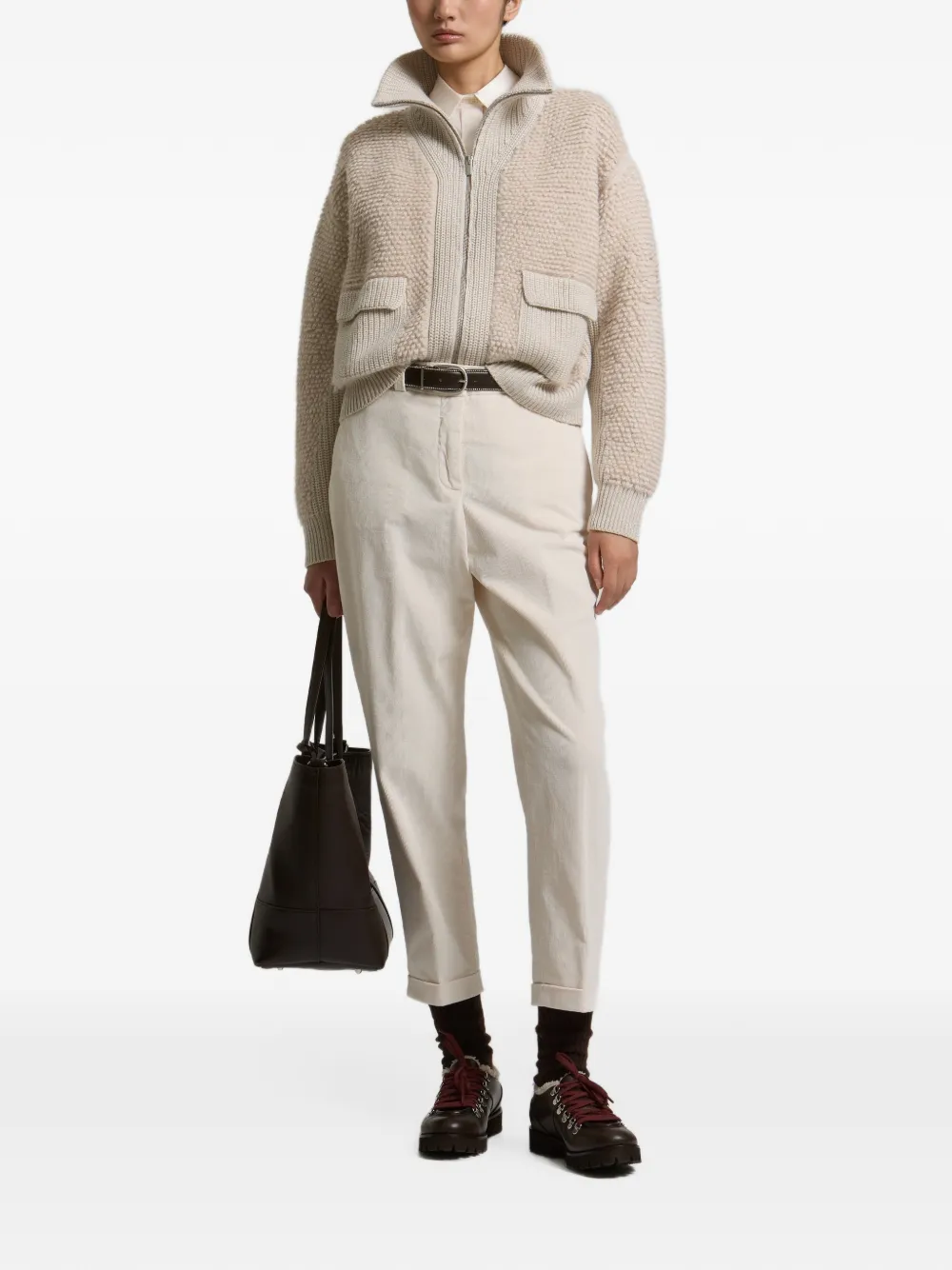 Peserico fur-effect mock-neck sweater Beige
