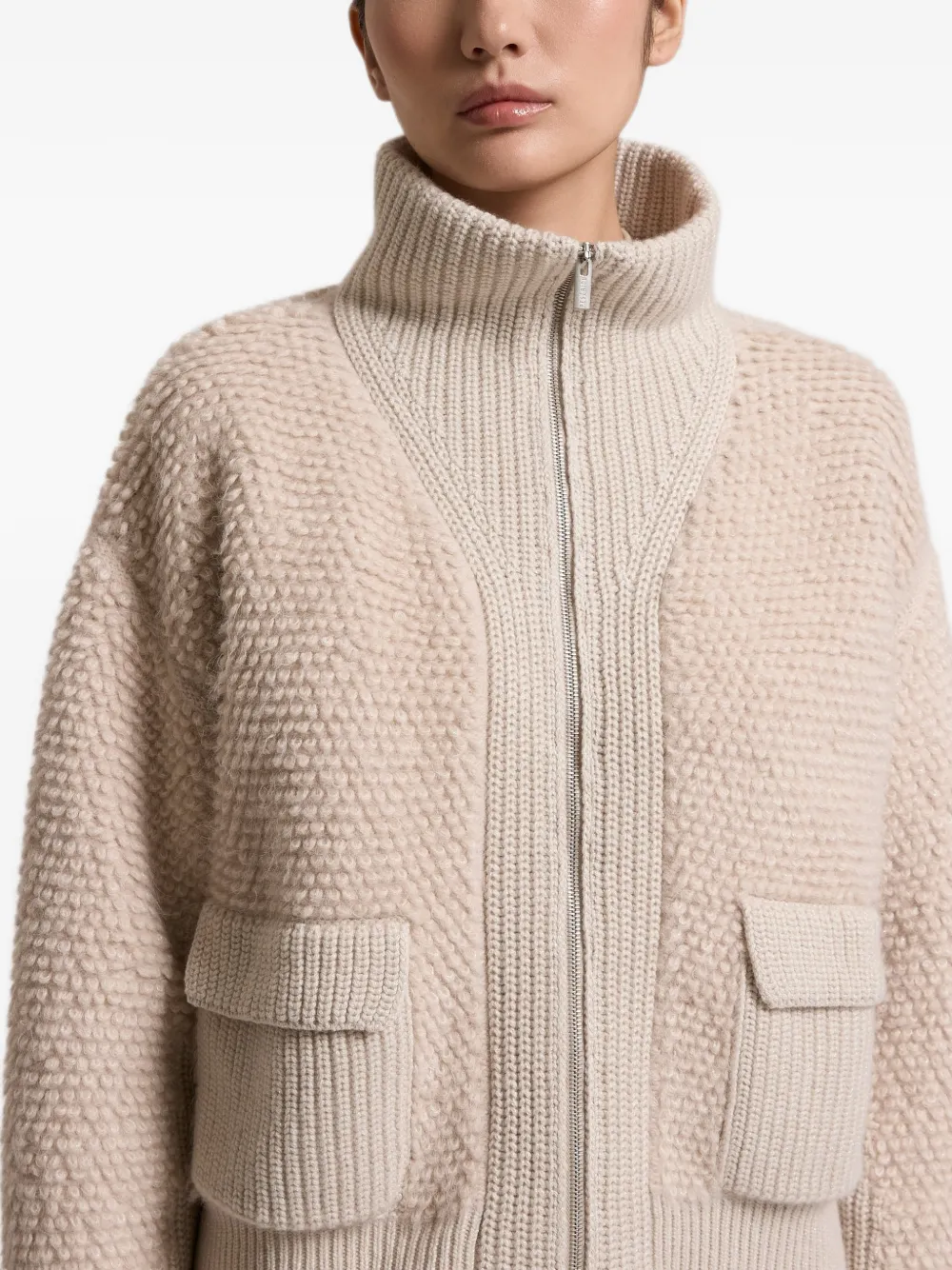Peserico fur-effect mock-neck sweater Beige