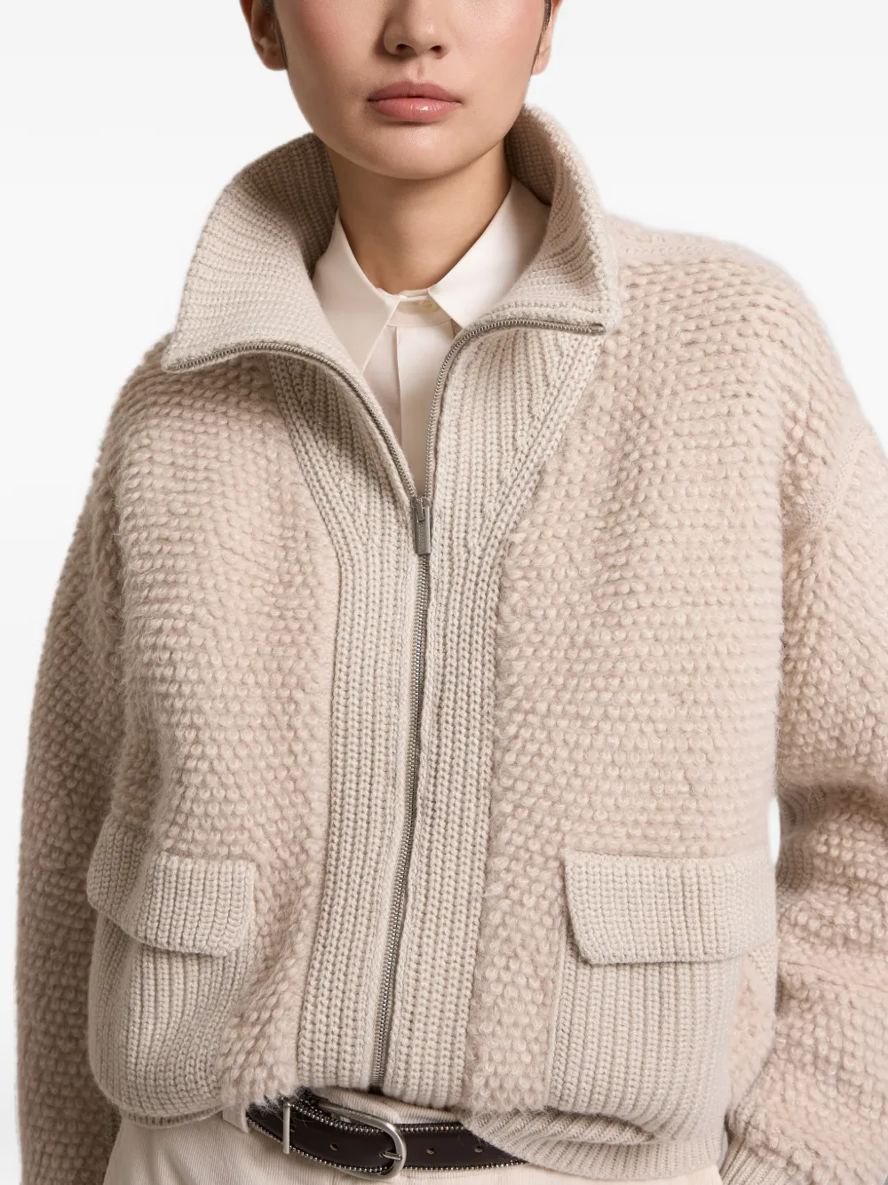 Peserico fur-effect mock-neck sweater Beige