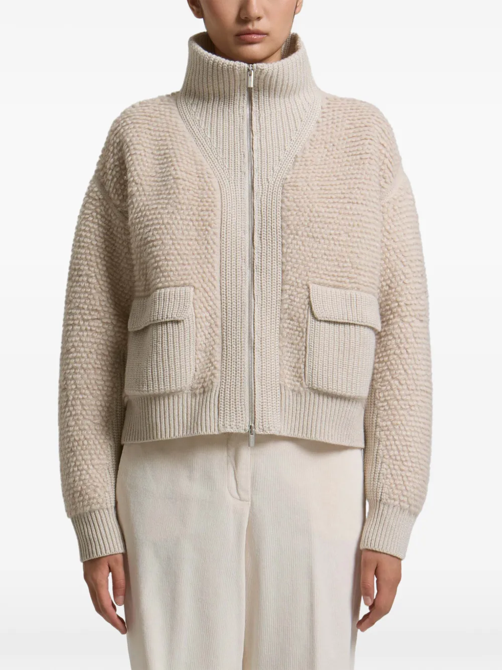 Peserico fur-effect mock-neck sweater Beige