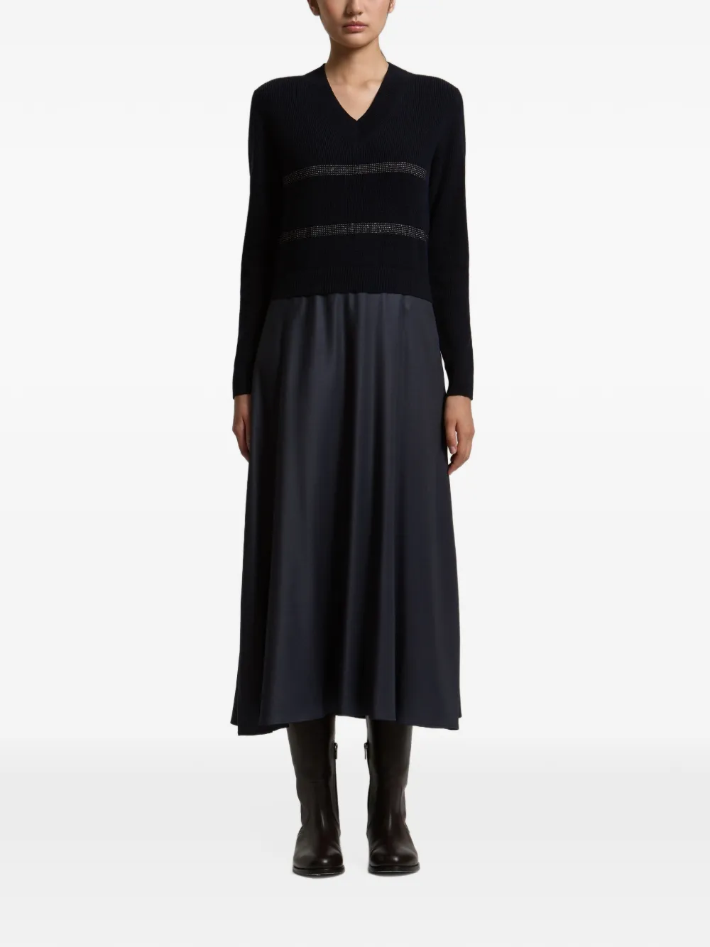 Peserico lamé-stripe corn-stitch maxi dress Blauw