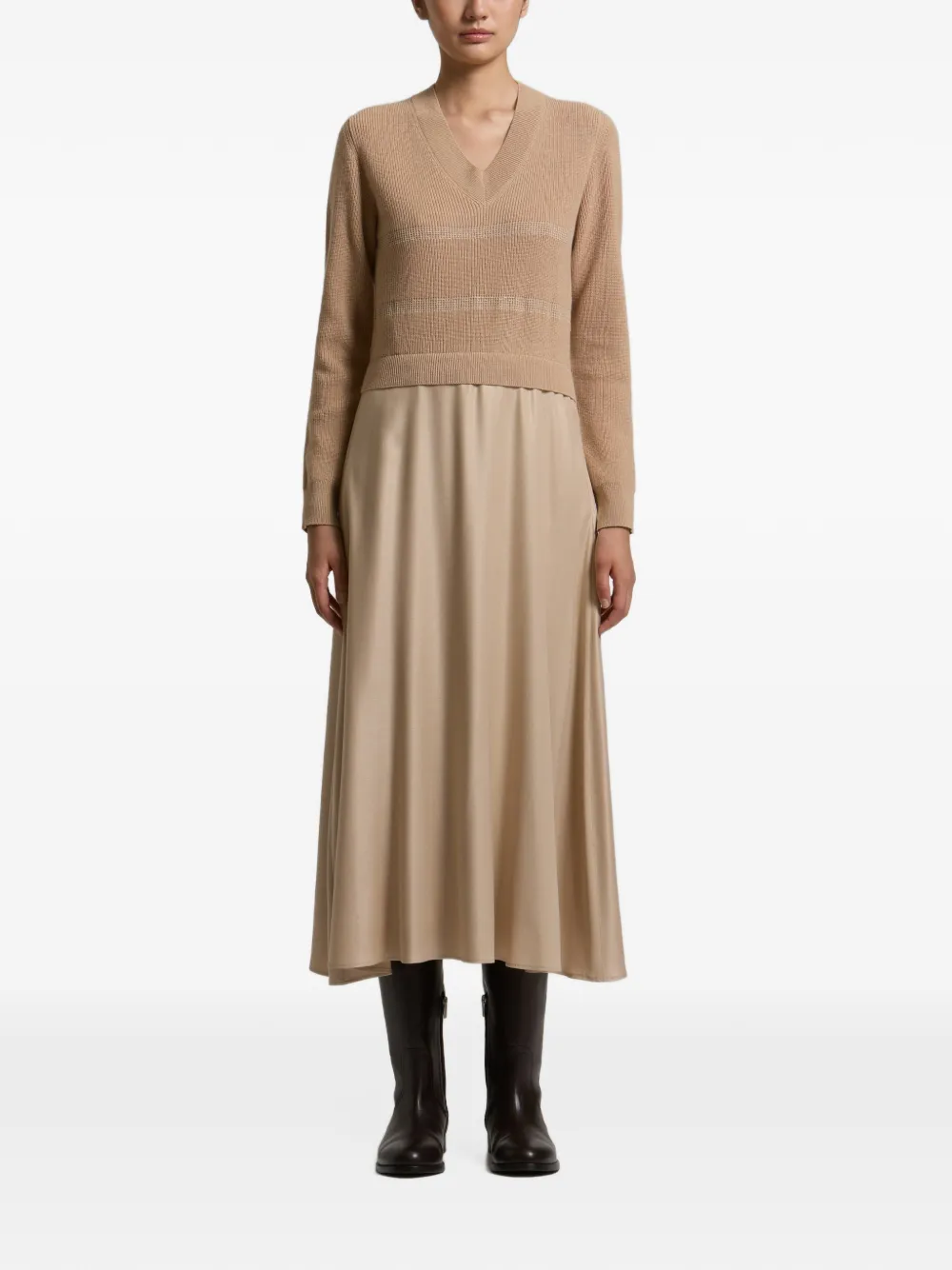Peserico mixed-media corn-stitch maxi dress Beige