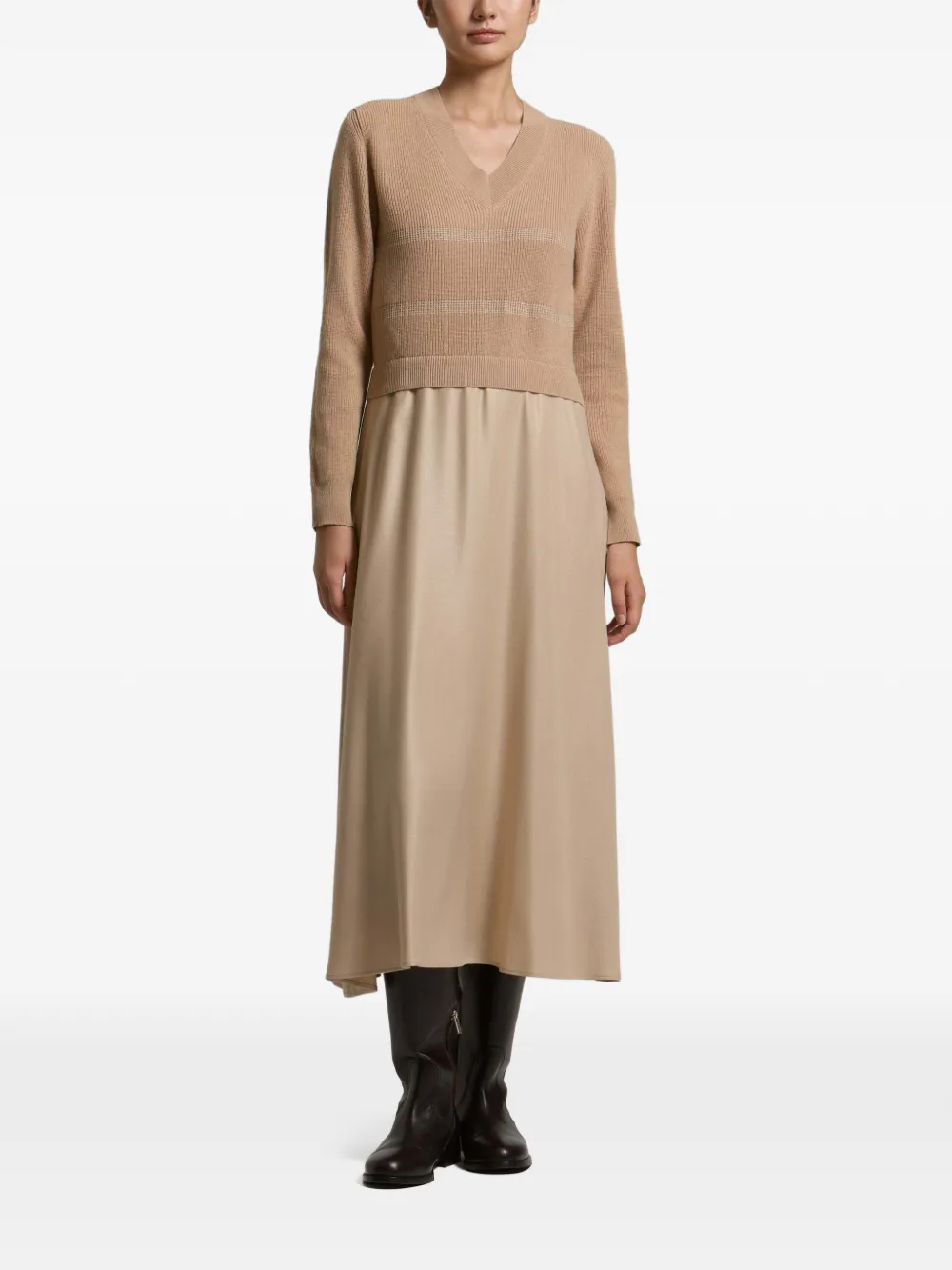 Peserico mixed-media corn-stitch maxi dress Beige