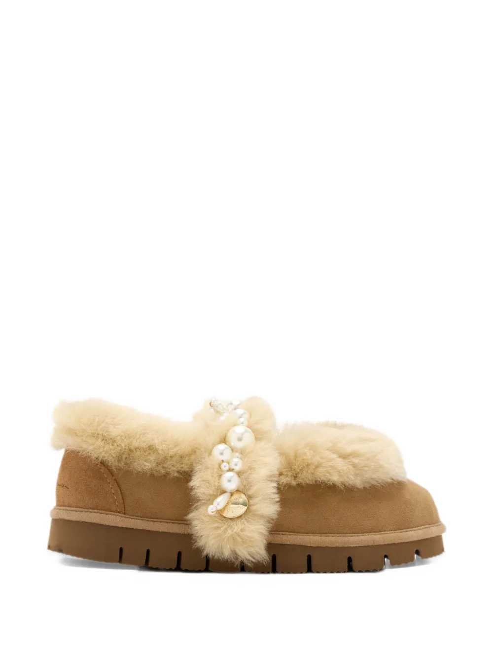 Alameda Turquesa Aspen pearl-embellished shearling ballet flats - Marrone