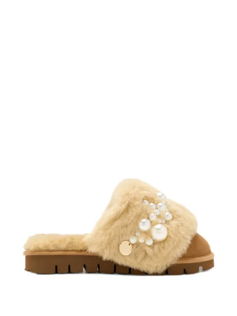 Alameda Turquesa pearl-embellished shearling mules