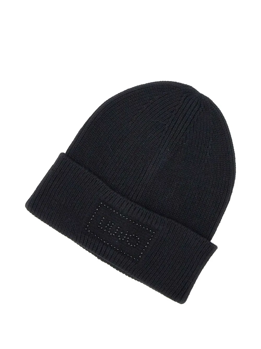 LIU JO rhinestone-logo ribbed-knit beanie hat Zwart