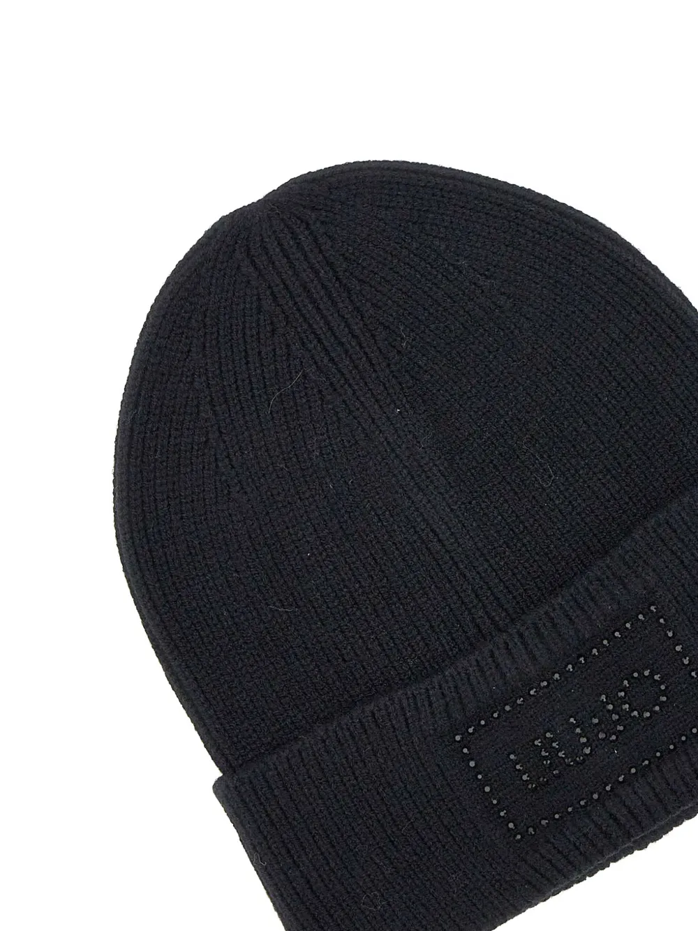 LIU JO rhinestone-logo ribbed-knit beanie hat Zwart