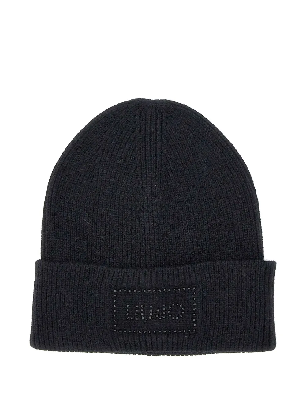LIU JO rhinestone-logo ribbed-knit beanie hat Zwart