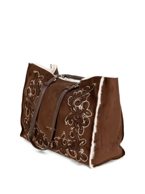 Ermanno Scervino embroidered shearling-trim tote bag