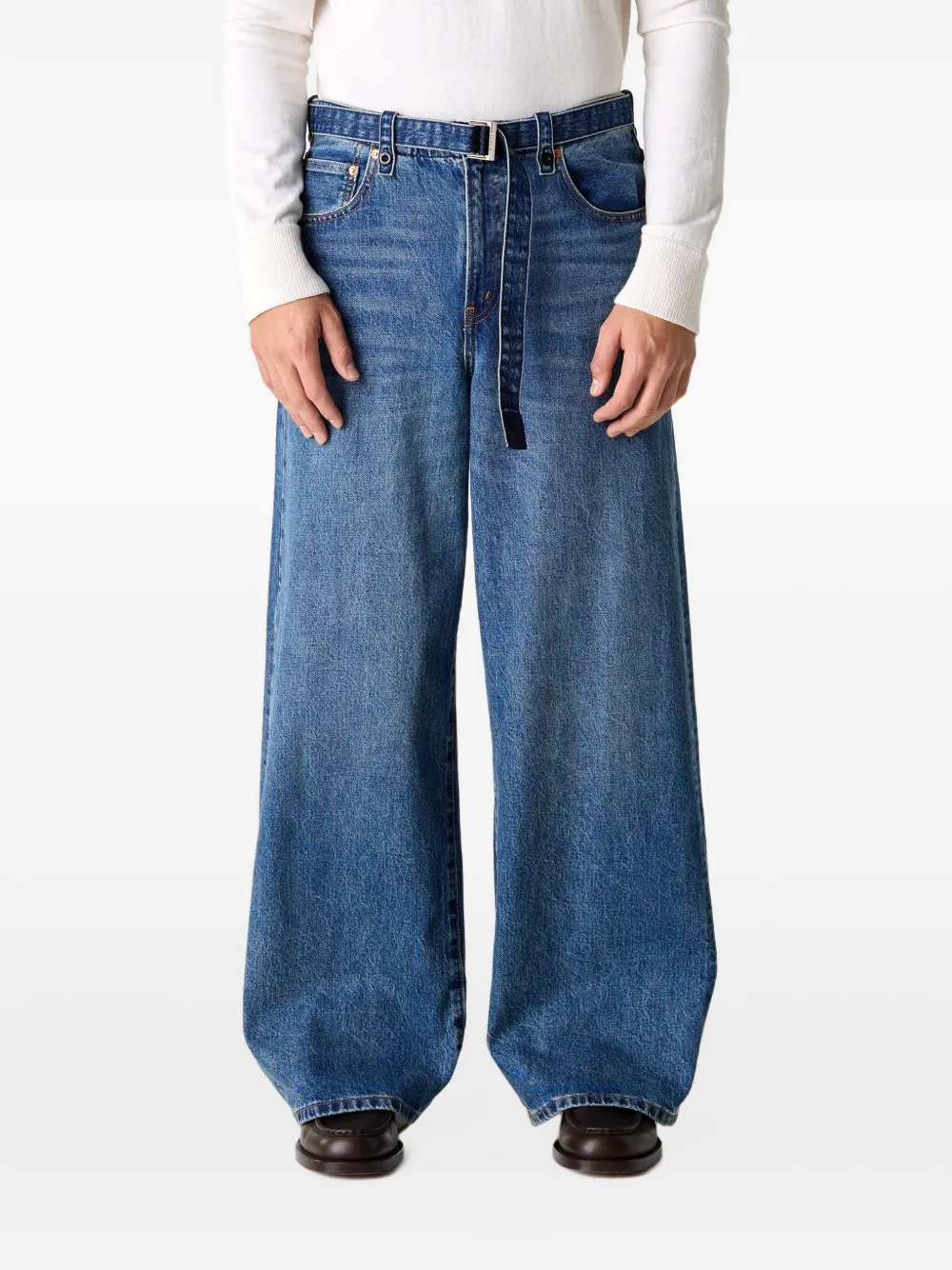 sacai belted wide-leg jeans - Blu