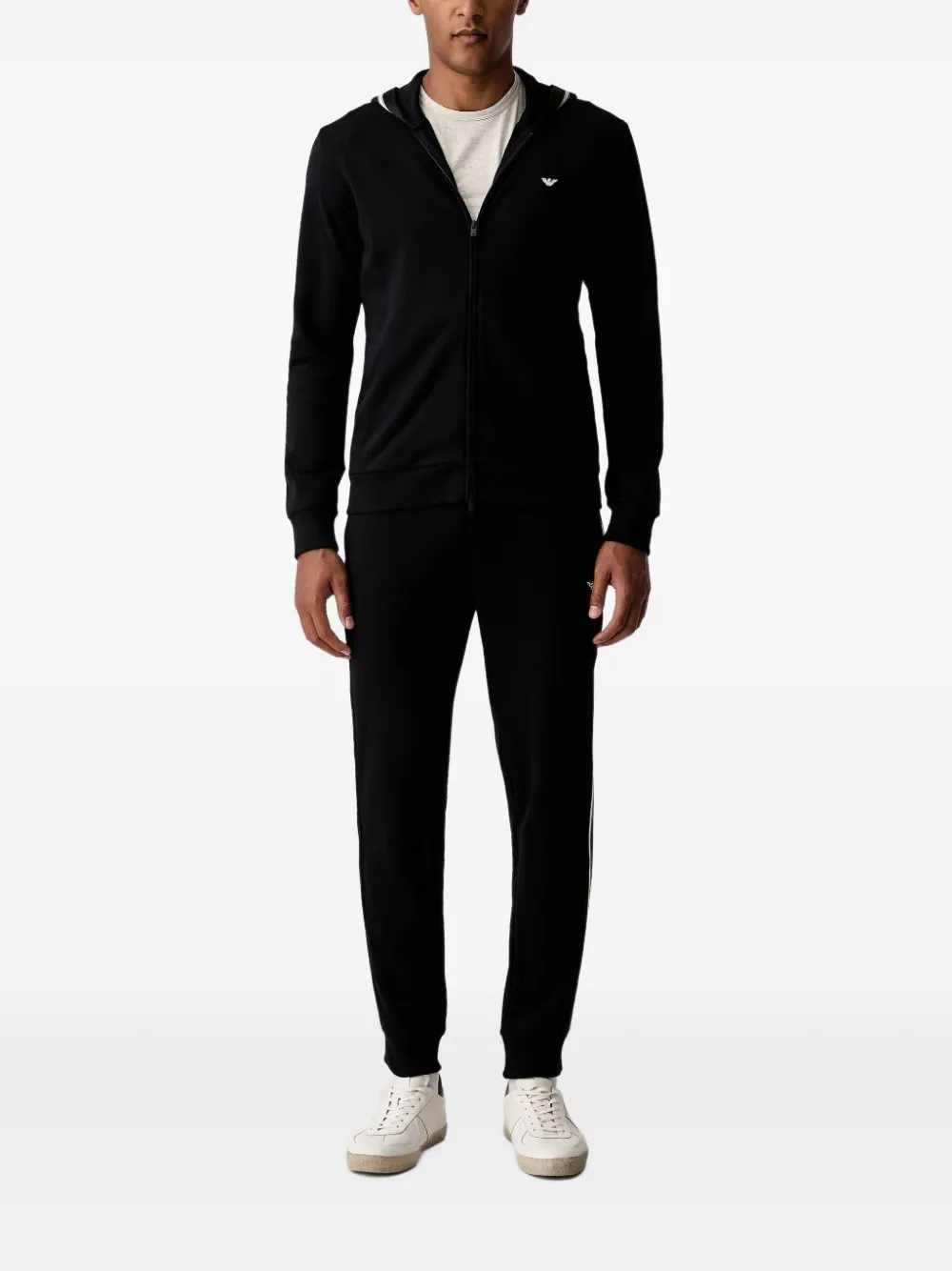 Emporio Armani logo-embroidered zip-up hoodie Zwart