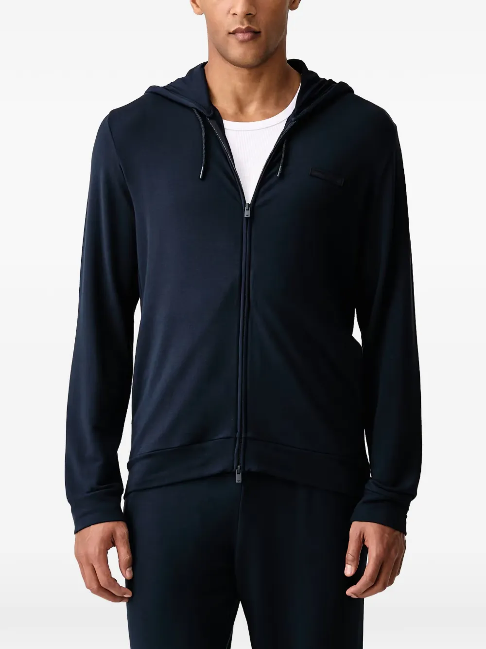 Emporio Armani zip-up drawstring hoodie Blauw