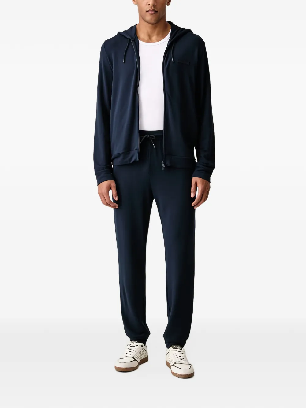 Emporio Armani zip-up drawstring hoodie Blauw