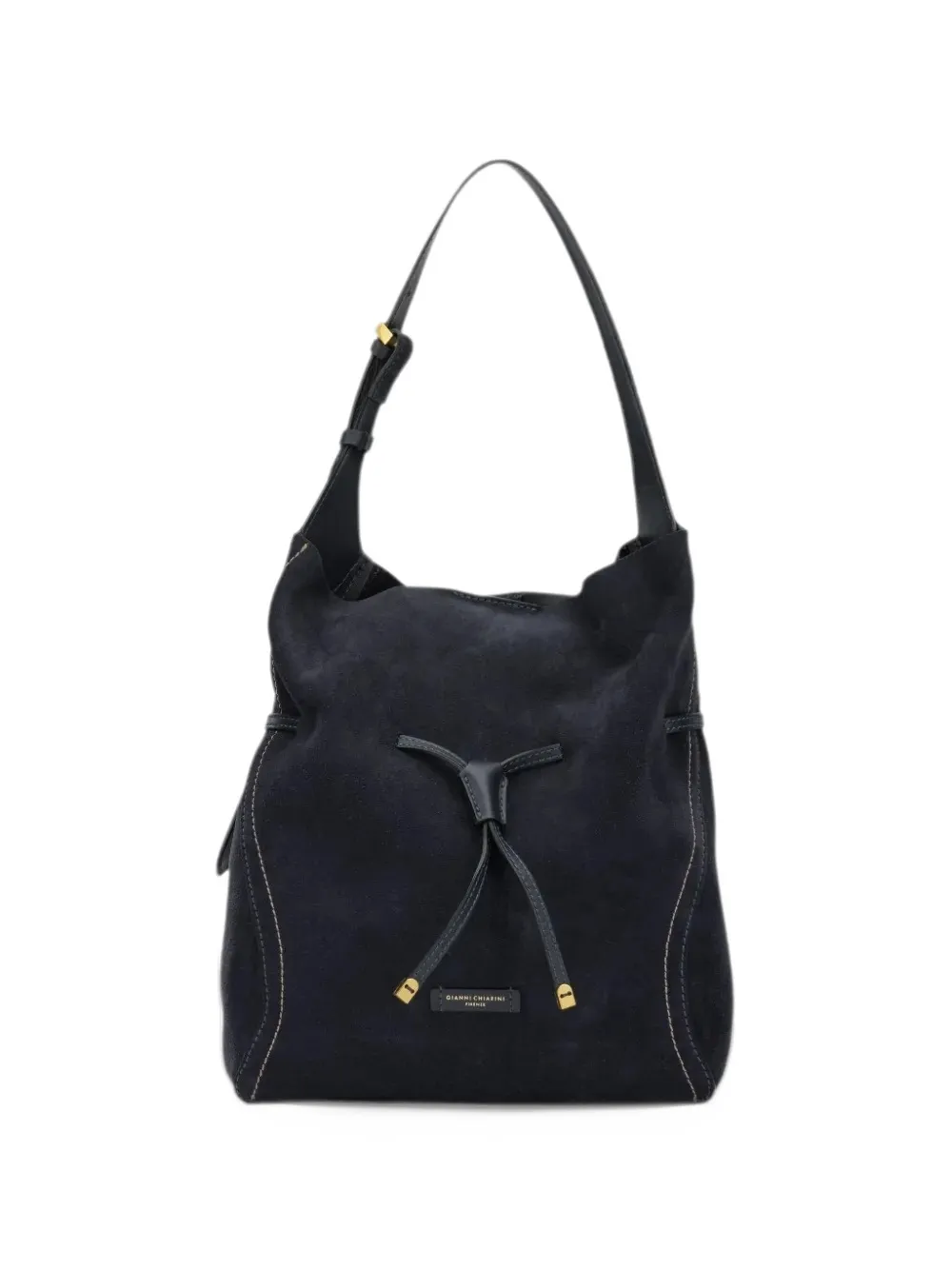 GIANNI CHIARINI Sienna contrast-stitch suede bucket bag - Bleu
