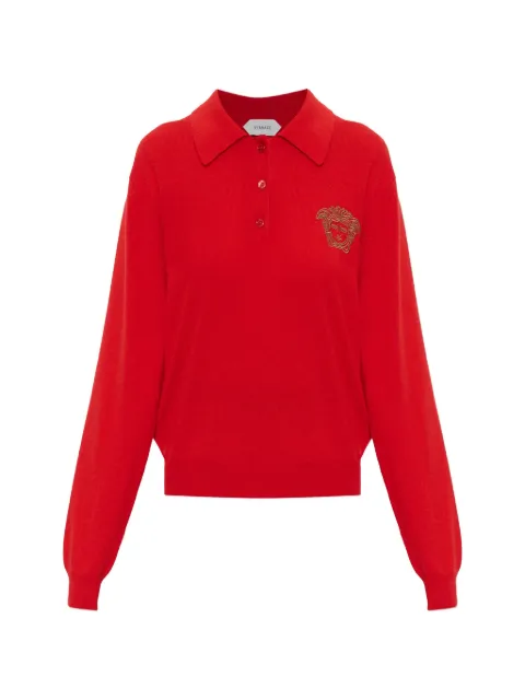 Versace embroidered cashmere knit polo sweater 