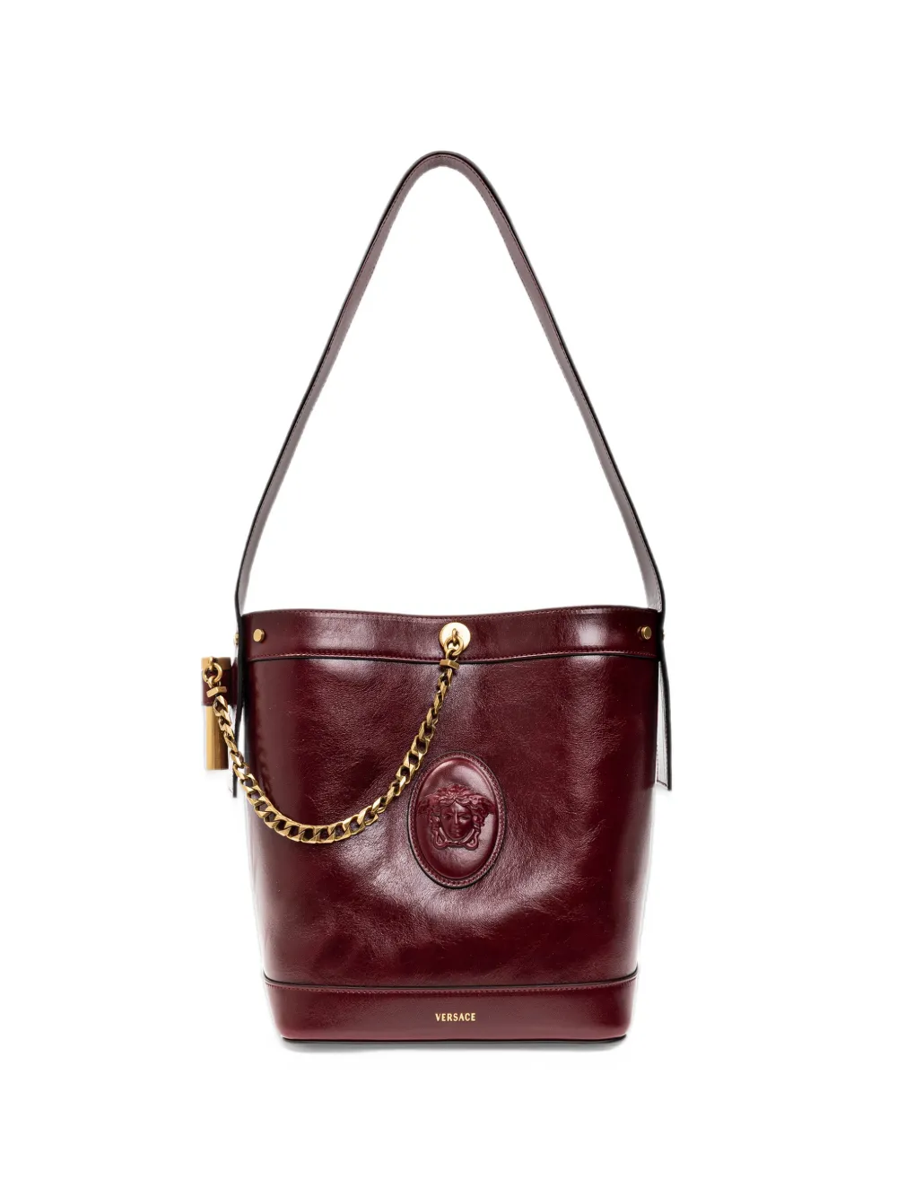 Versace pivot small leather bucket bag - Rosso