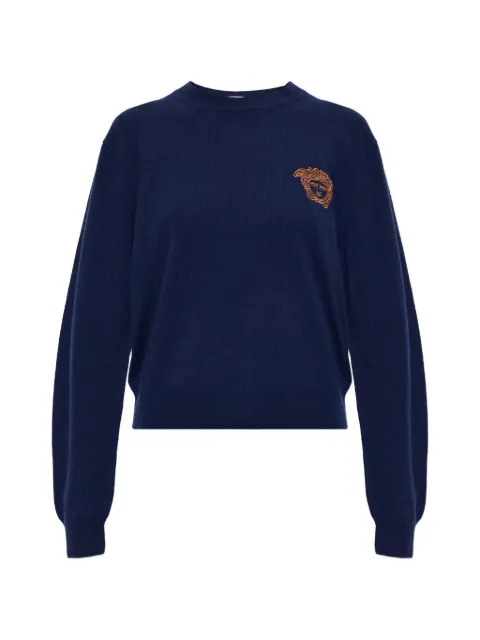 Versace embroidered cashmere knit crew-neck sweater