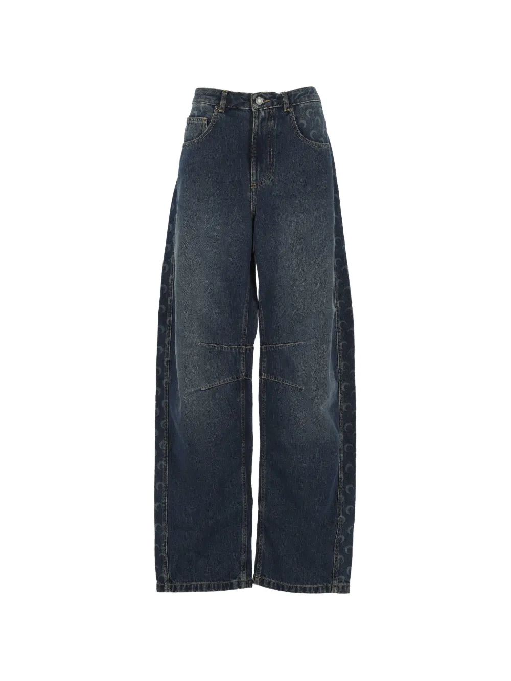 Marine Serre Moon laser dark blue wash denim barrel jeans