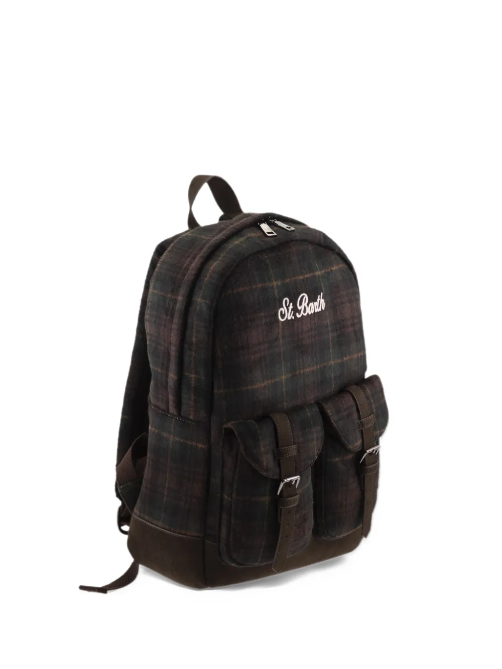 MC2 Saint Barth Cody wool blend backpack with tartan-pattern Groen