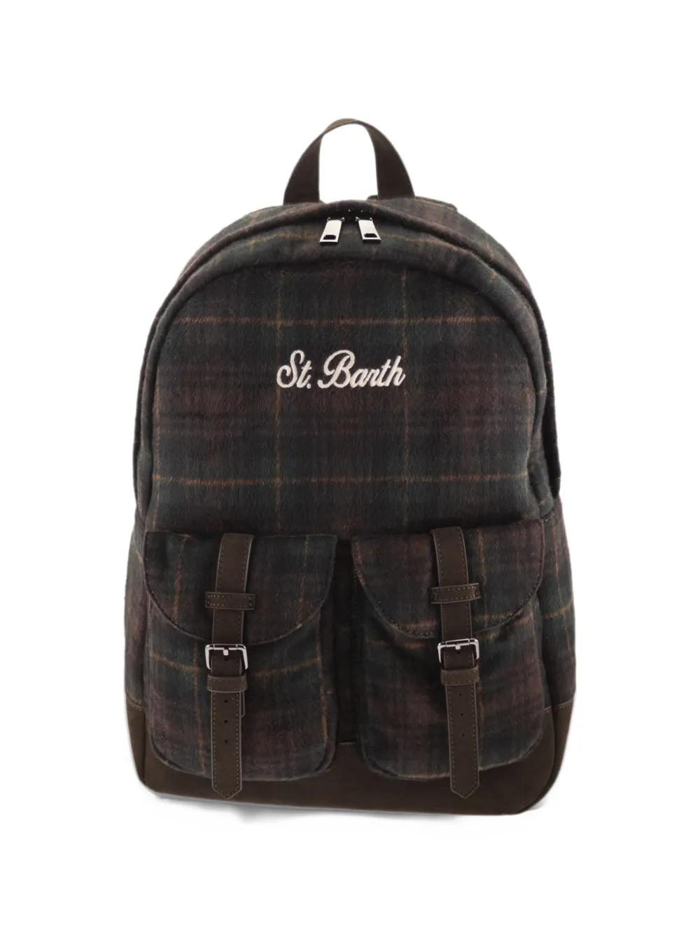 MC2 Saint Barth Cody wool blend backpack with tartan-pattern Groen