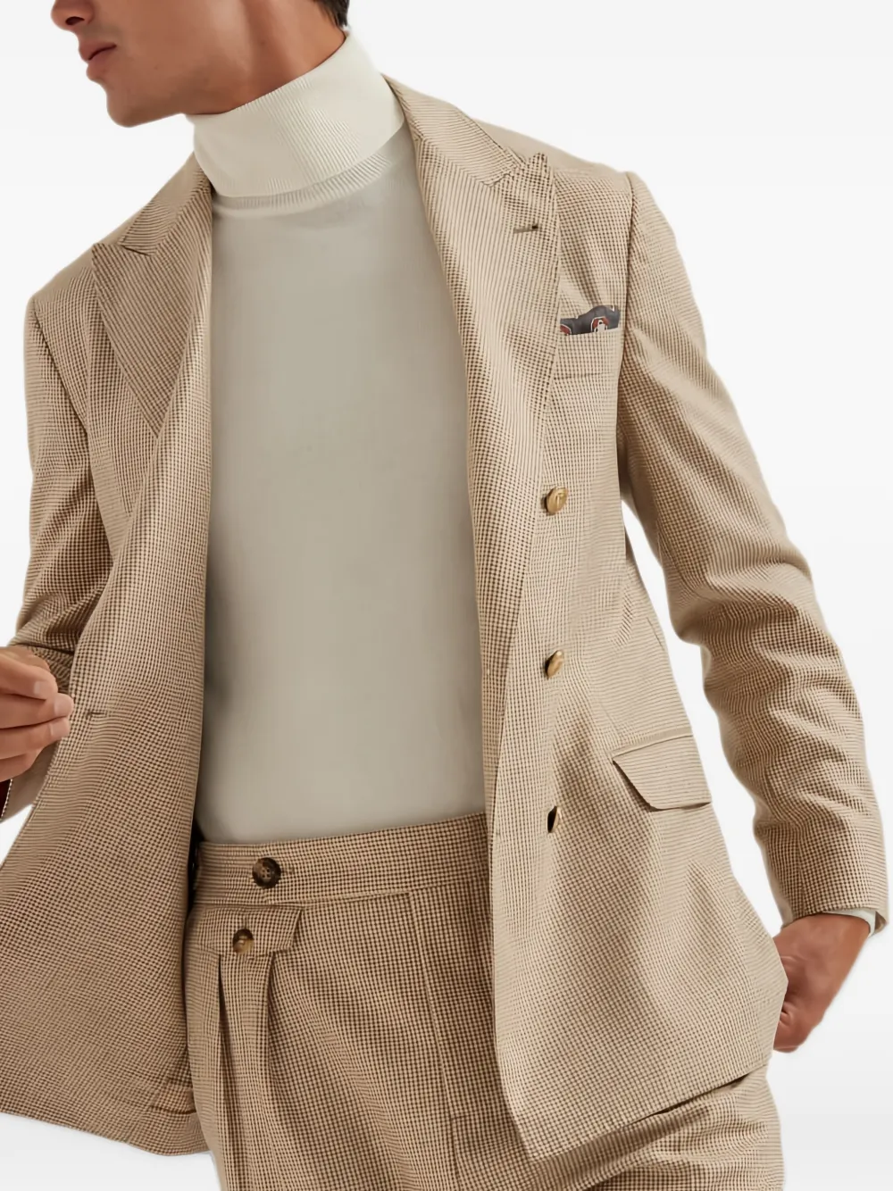 Brunello Cucinelli double-breasted textured-pattern blazer Beige