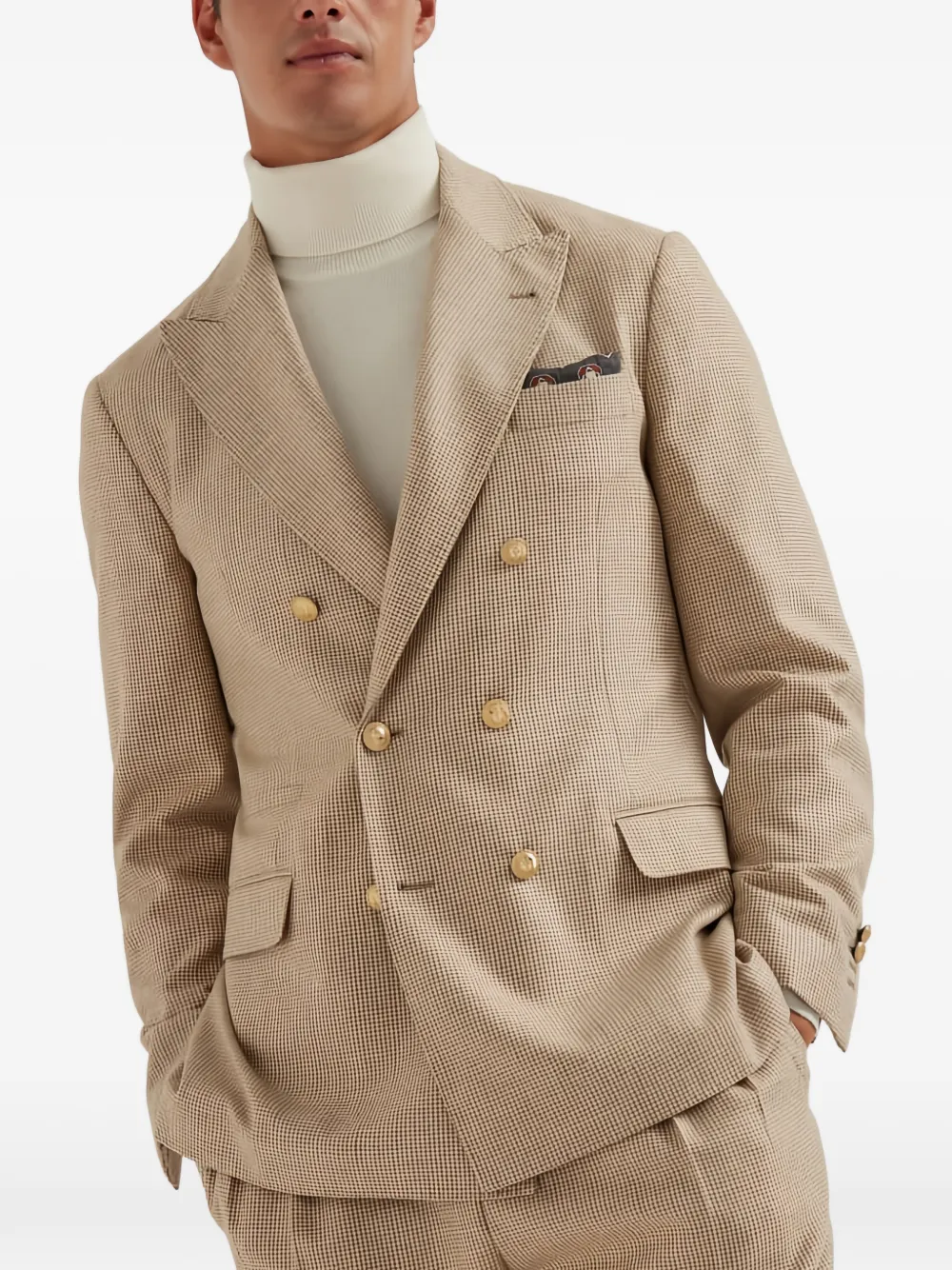 Brunello Cucinelli double-breasted textured-pattern blazer Beige