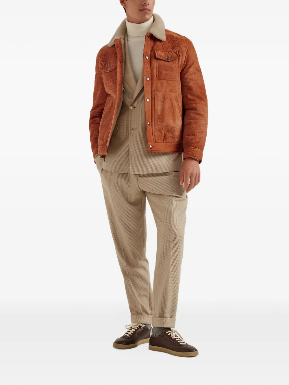 Brunello Cucinelli double-breasted textured-pattern blazer Beige