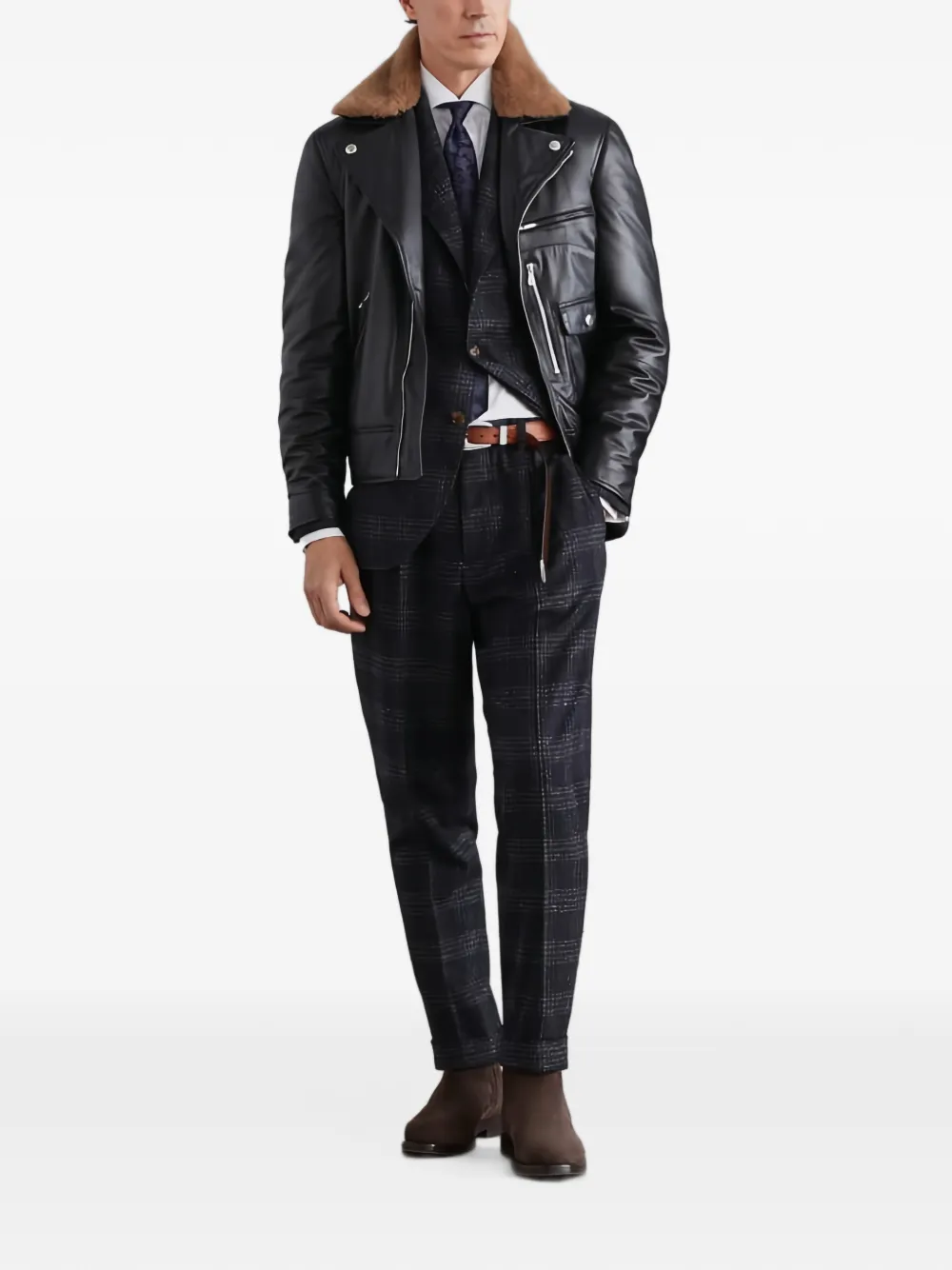 Brunello Cucinelli checked wool-blend suit Grijs