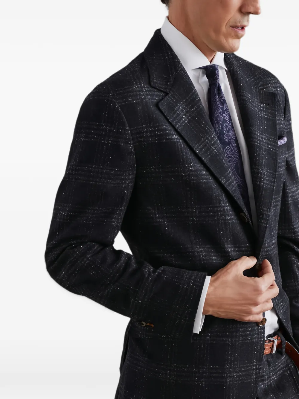 Brunello Cucinelli checked wool-blend suit Grijs