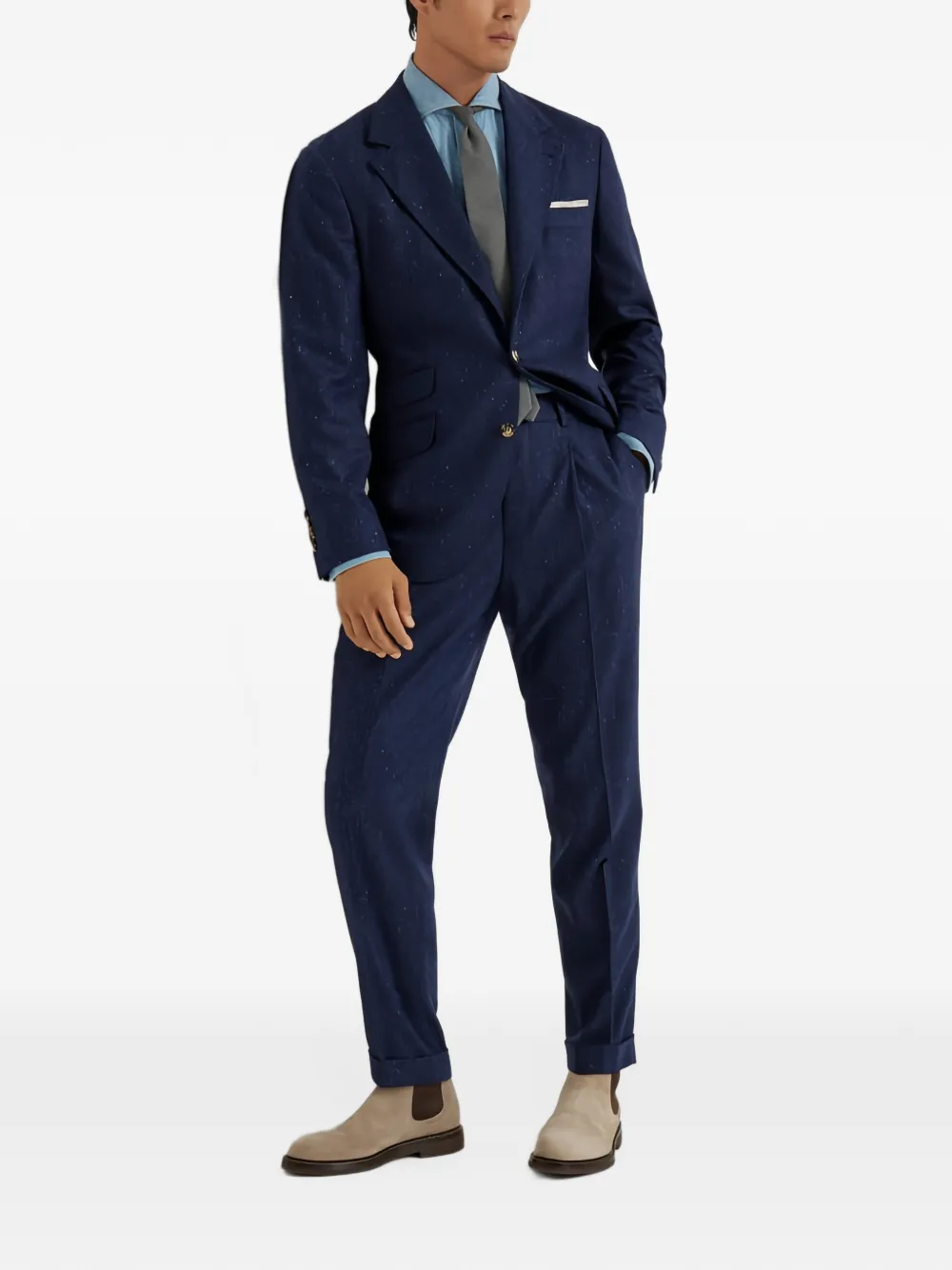 Brunello Cucinelli pleated-front wool trousers Blauw