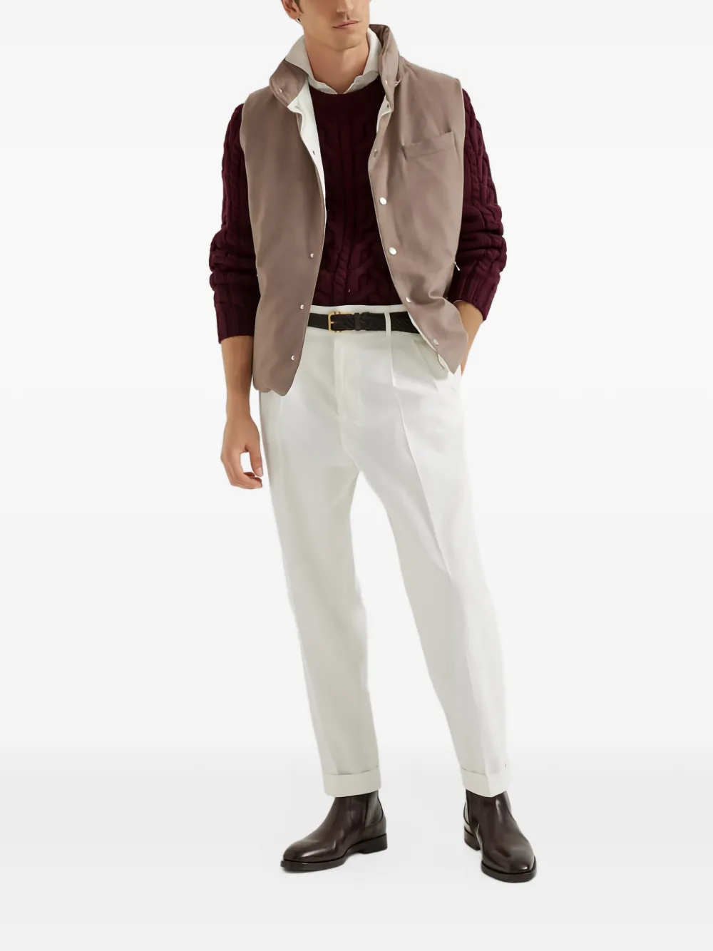 Brunello Cucinelli hooded wool waistcoat Beige