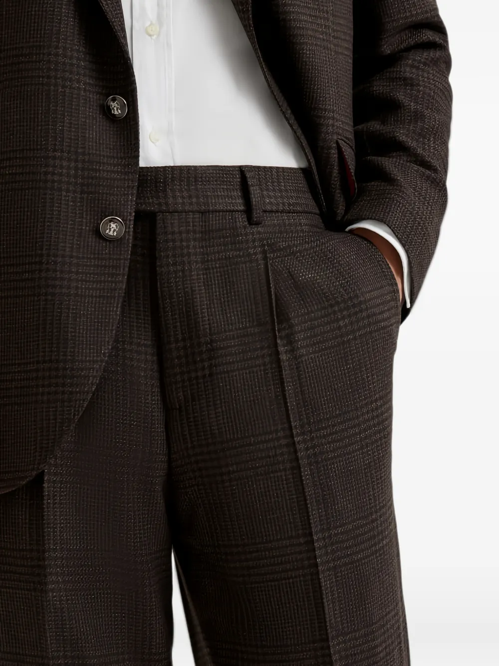 Brunello Cucinelli check-pattern pleated tailored trousers Bruin