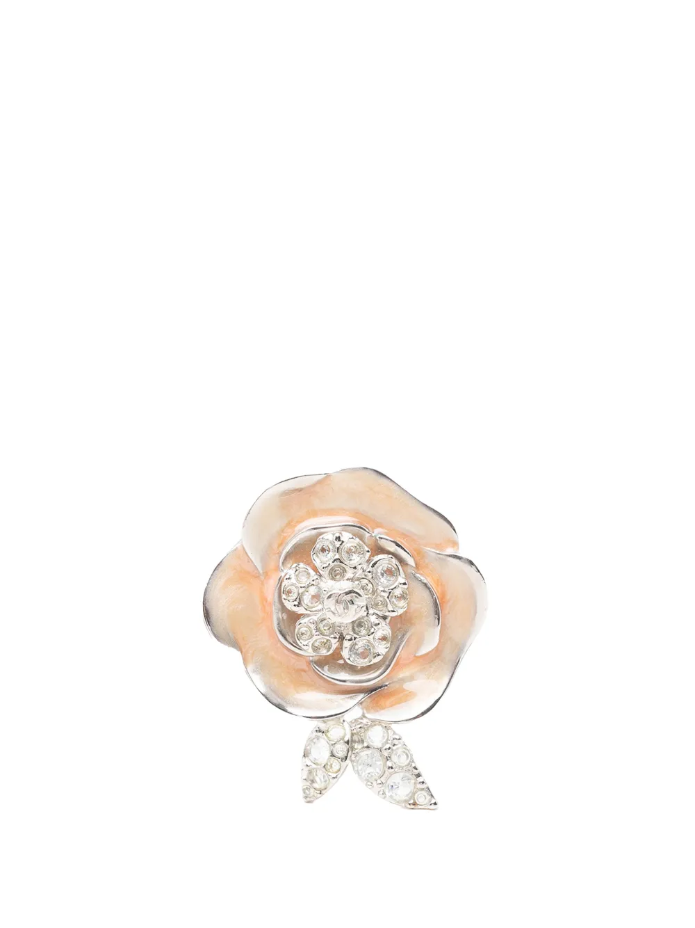 CHANEL Pre-Owned 2004 CC Brass Enamel Strass Camellia Brooch costume brooch - Argento