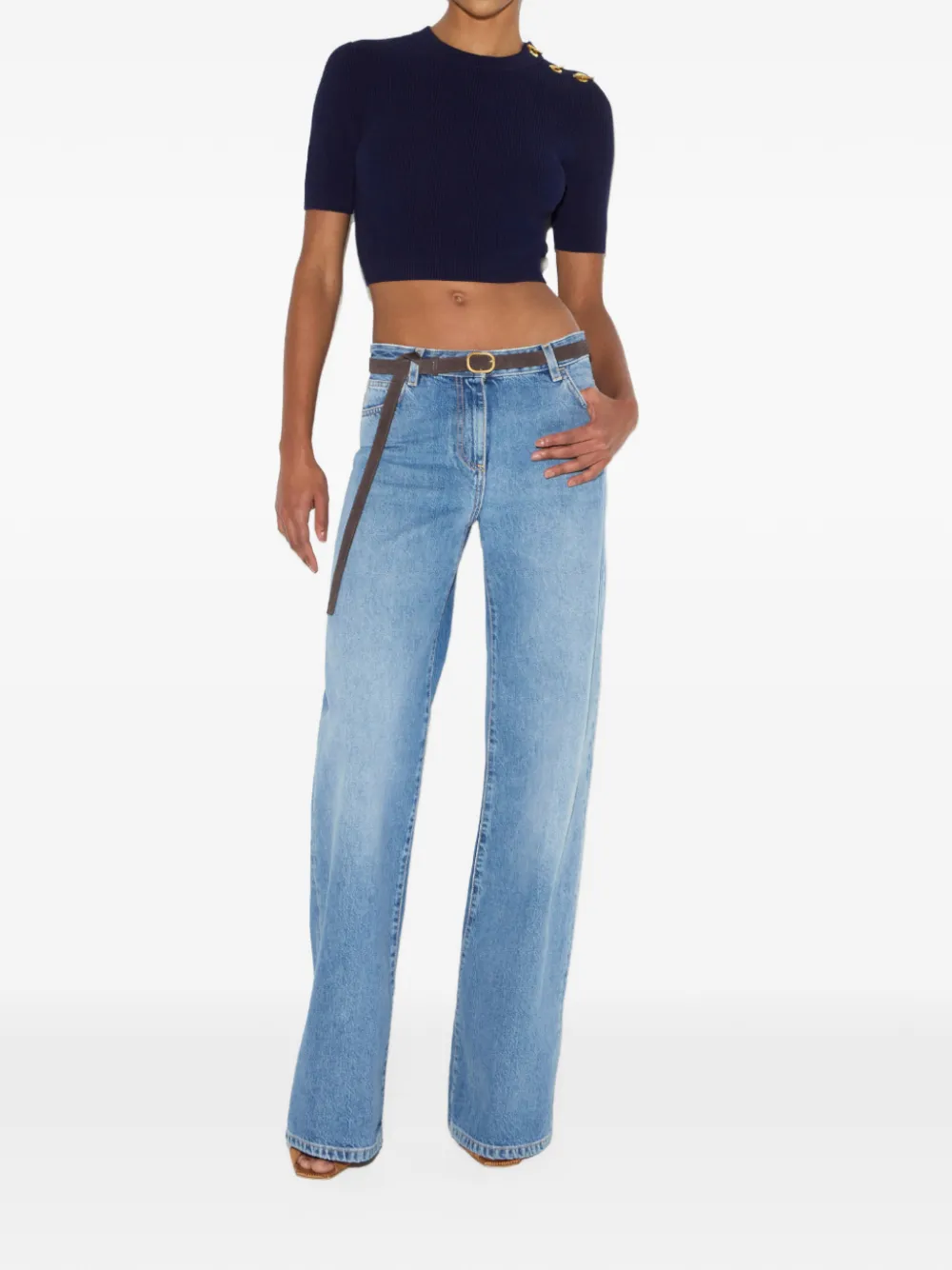 Elisabetta Franchi palazzo jeans with belt - Blu