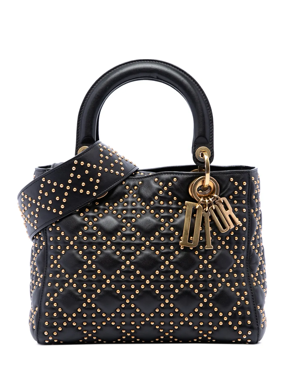 Christian Dior Pre-Owned 2017 Medium Lambskin Cannage Studded Supple Lady Dior satchel - Black